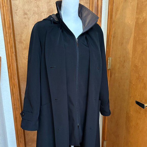 East 5th Black Button & Zip Trench Coat with Detachable Hood & Lining, Size SP - Picture 4 of 15
